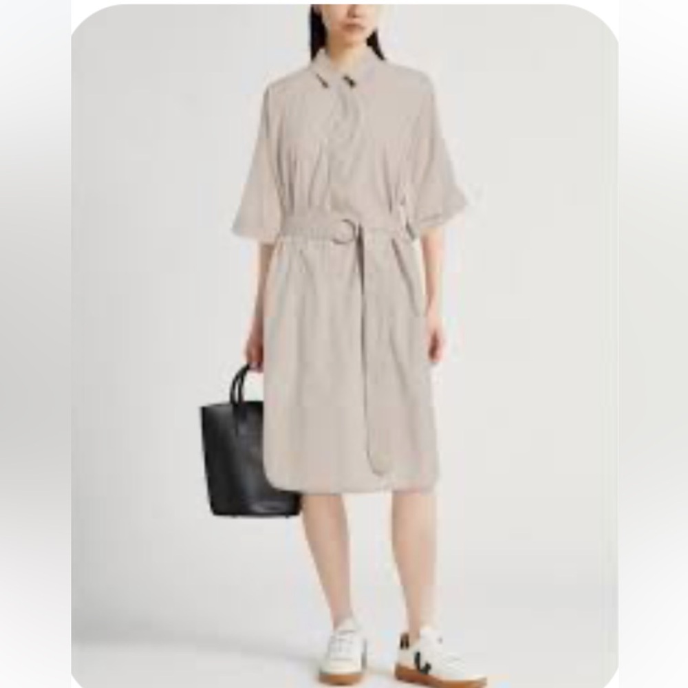 Akris Punto Taupe Utilitarian Short Sleeve T Shirt Dress Size 4/S